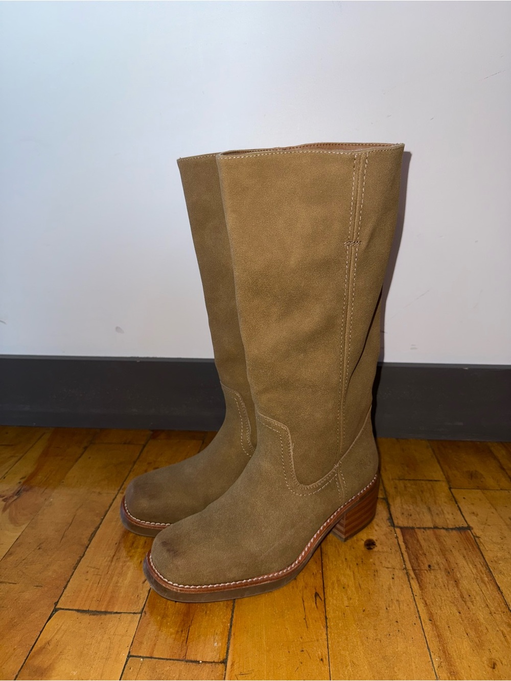 FRYE and CO FAUX SUEDE BOOTS in Tan color